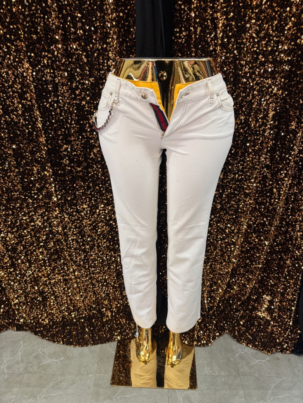 Gucci White Skinny Jeans with Red-Blue Web Trim